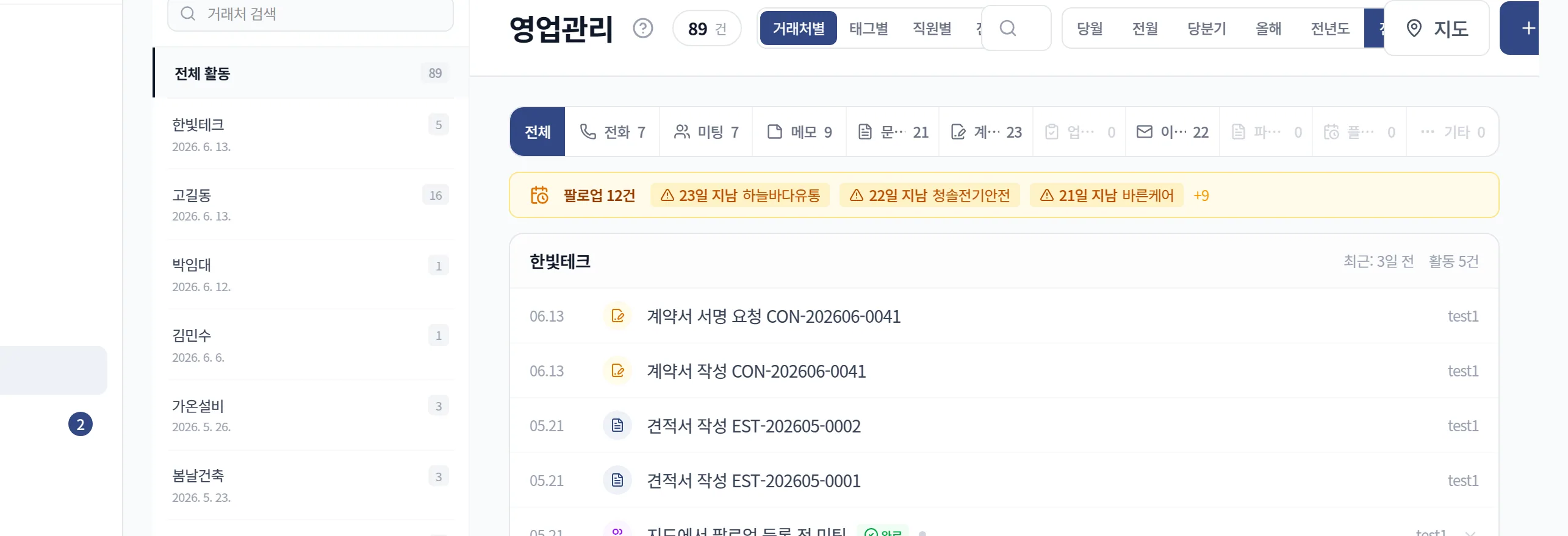 거래처별 팔로업 활동 이력 타임라인