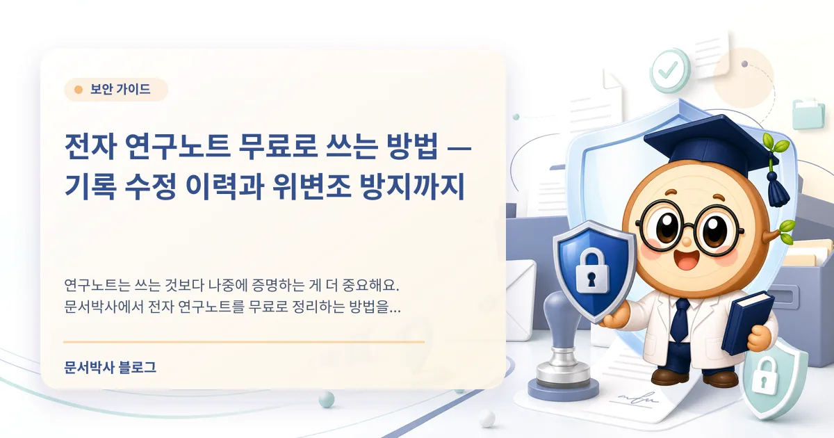 전자연구노트 무료 작성 방법: 챕터 기록과 무결성 검증 배너