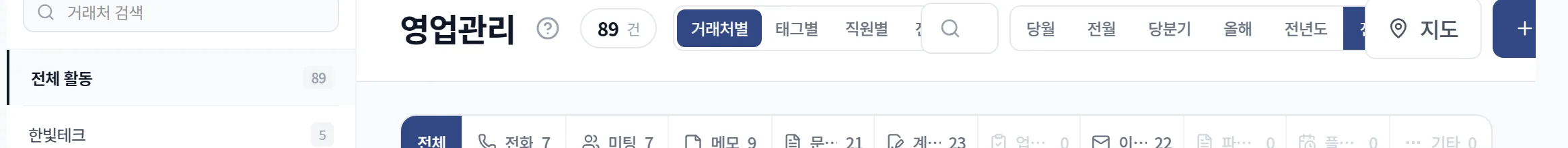 활동 유형 선택과 내용 입력 화면